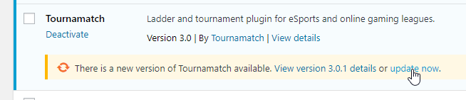 Click the Update Now link within the Tournamatch section.